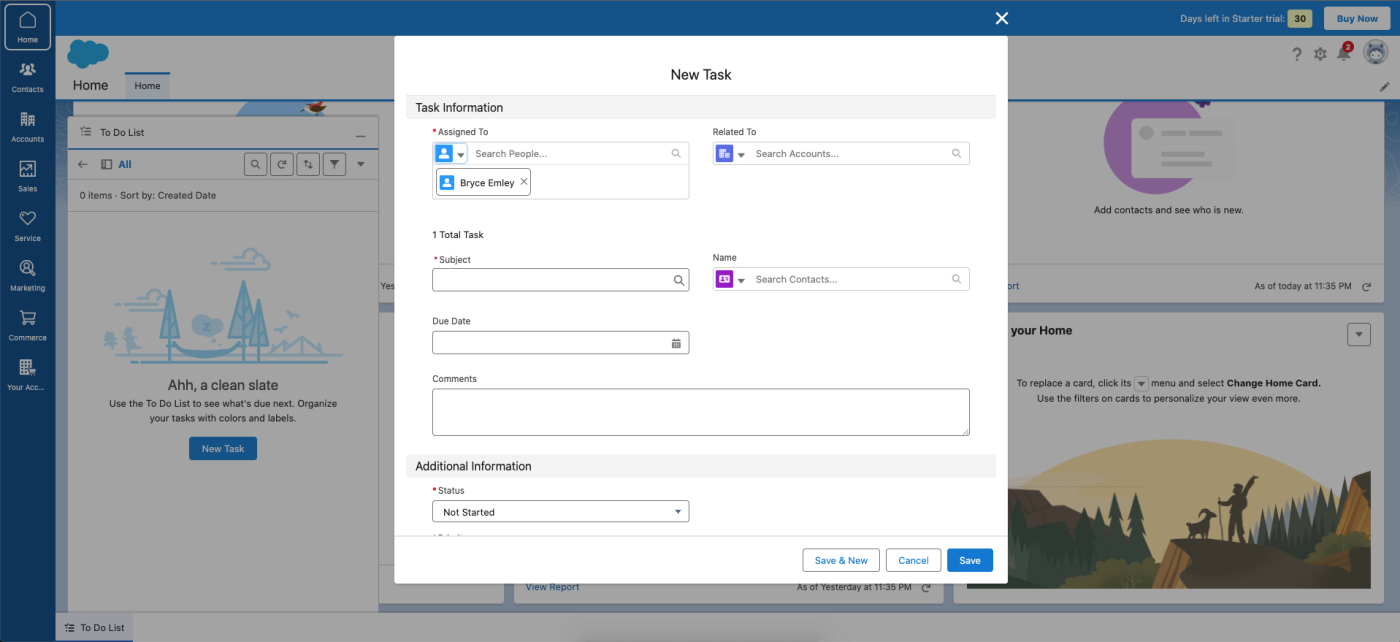 Screenshot of a new task window in Salesforce