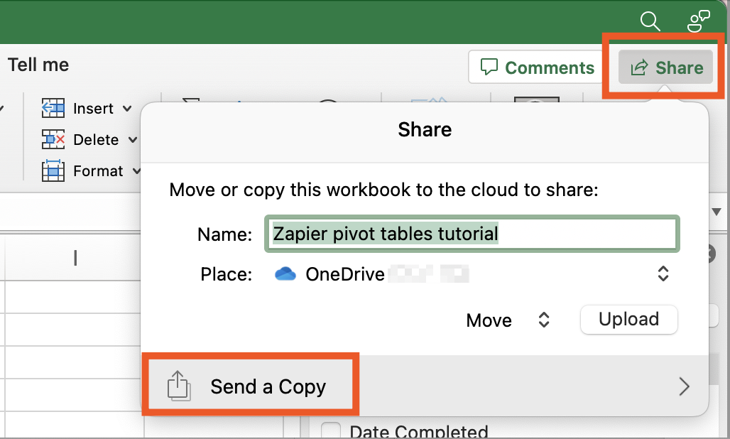 How to send a copy of an Excel workbook from the desktop app.