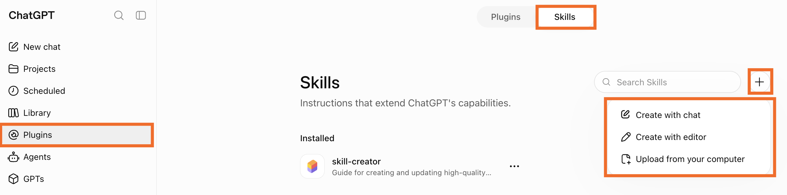 Creating a new skill in ChatGPT
