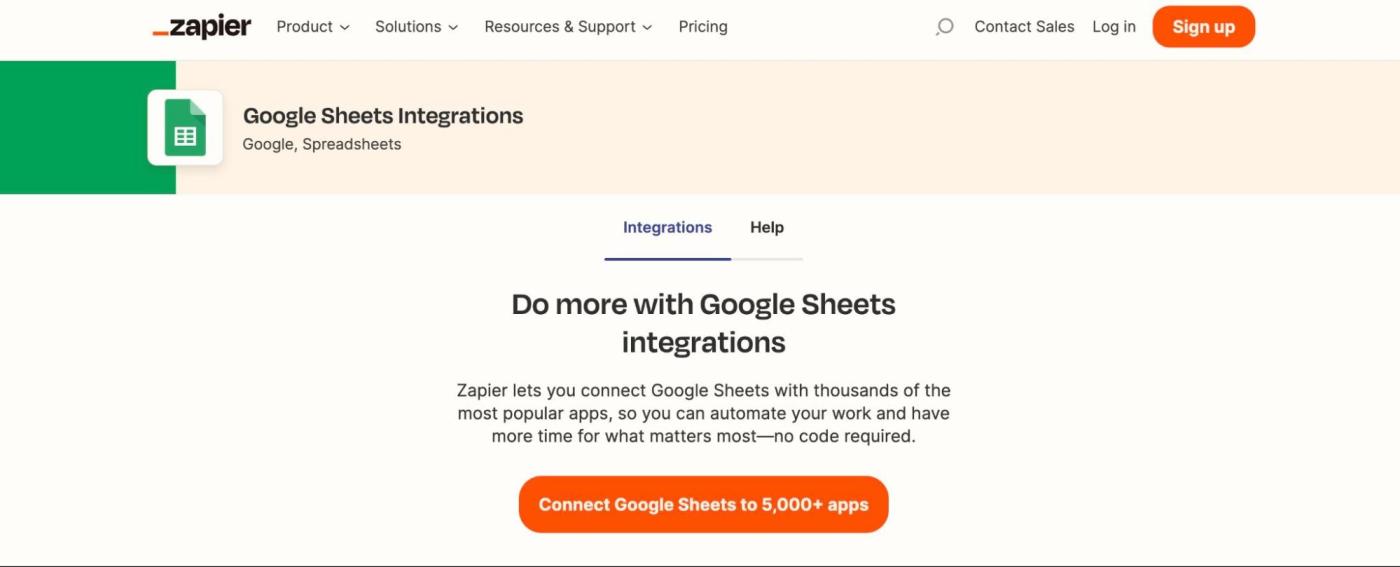Zapier's Google Sheets integrations page
