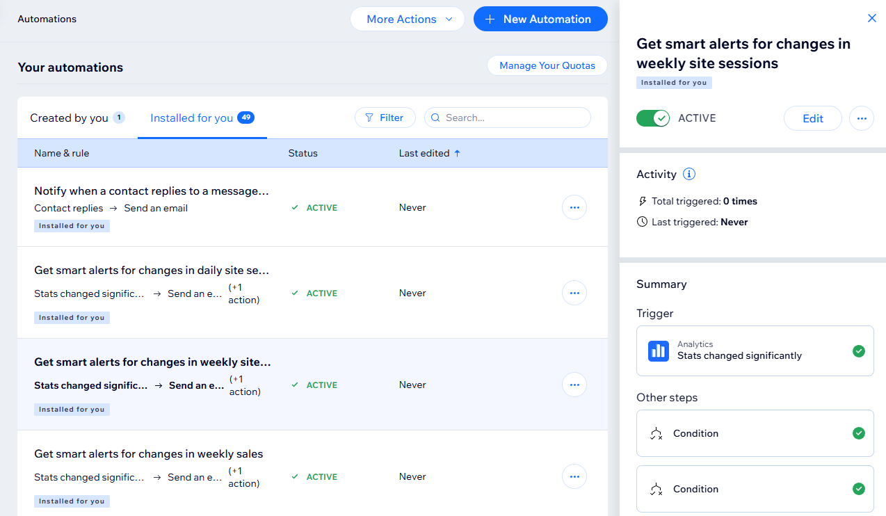 Setting up automations in Wix