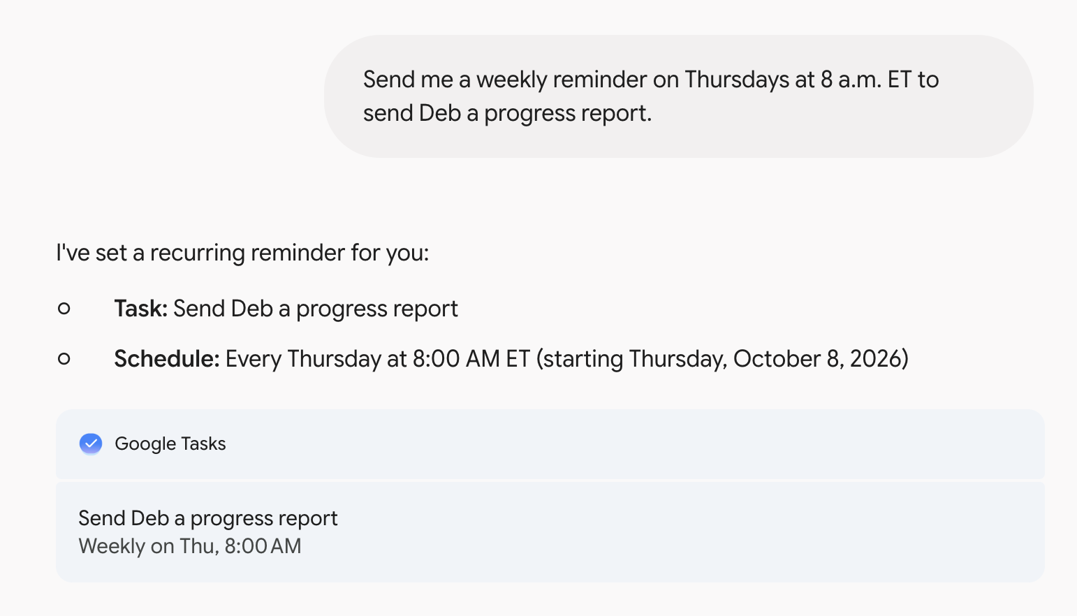 Creating a scheduled action in Gemini.