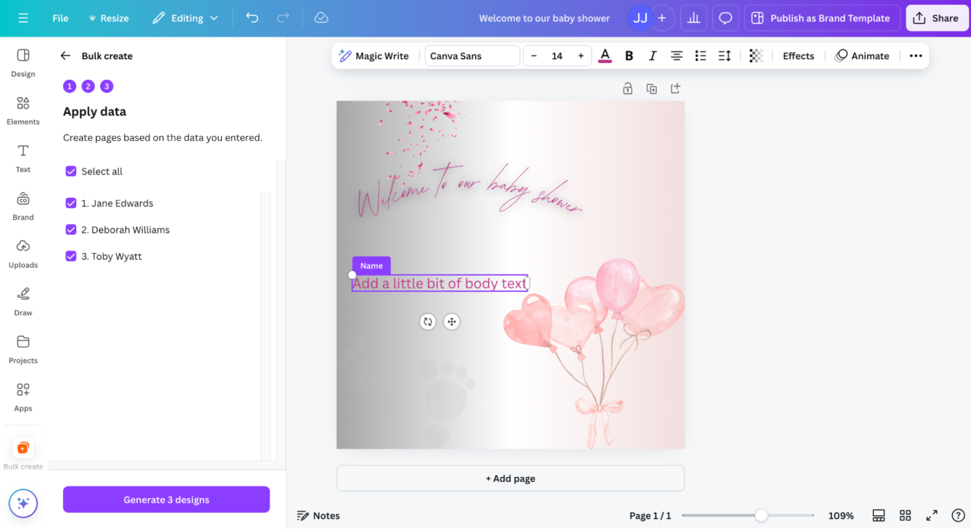 Preview of bulk designs in Canva. 