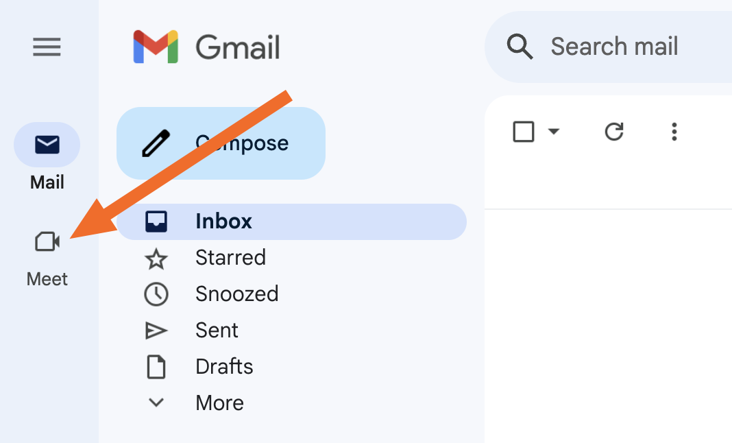 The Meet icon in the Gmail sidebar