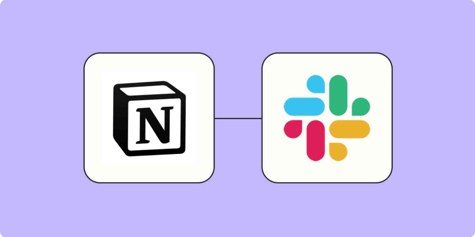 Screenshot of Notion and Slack logos on purple background
