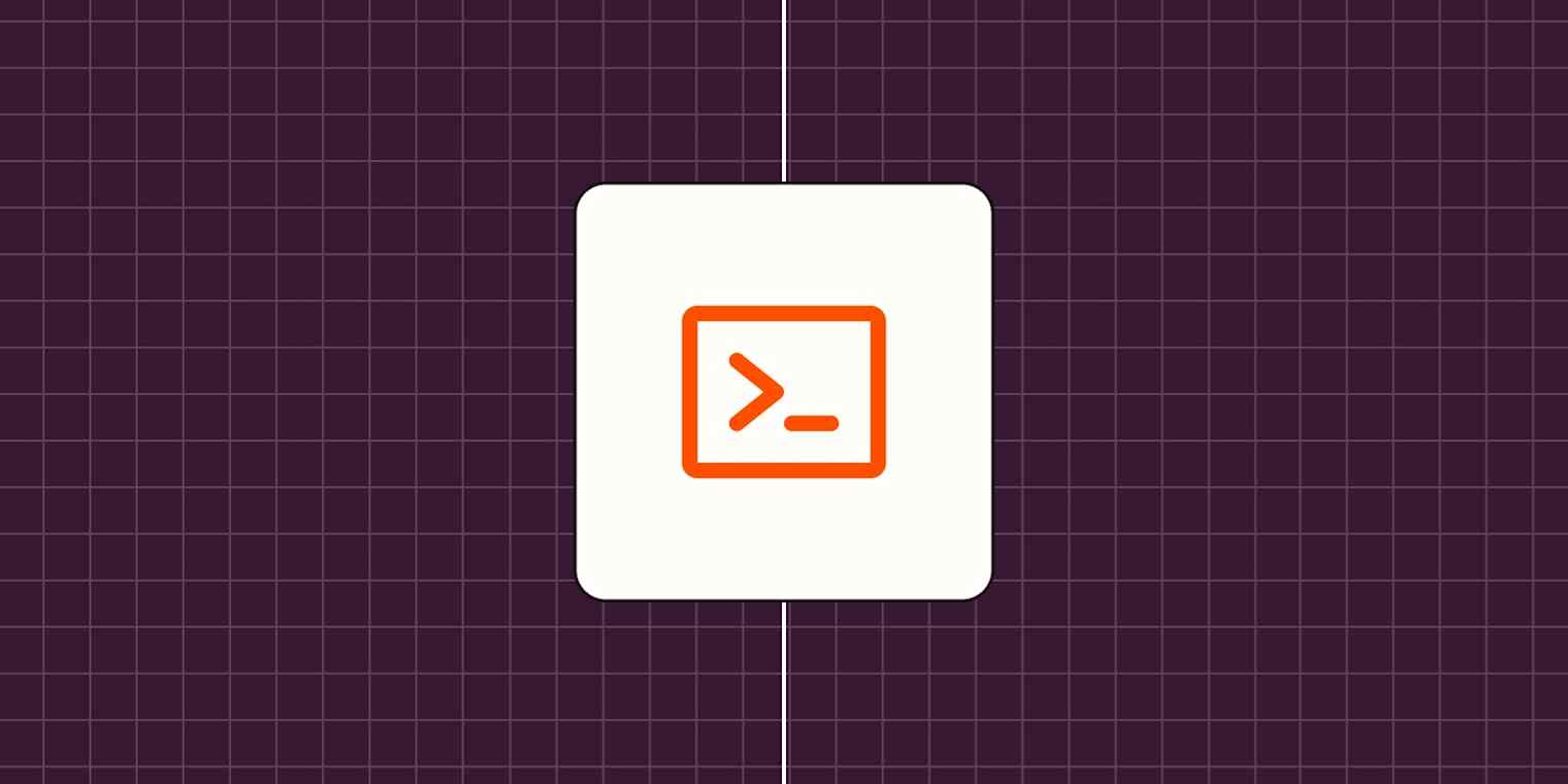 An orange icon of a terminal against a purple background