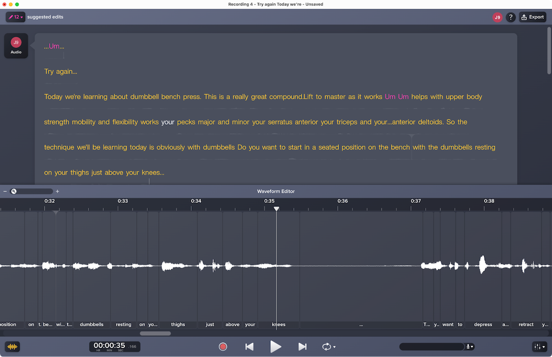 Audiate, our pick for the best audio editor for editing recordings like a text document 
