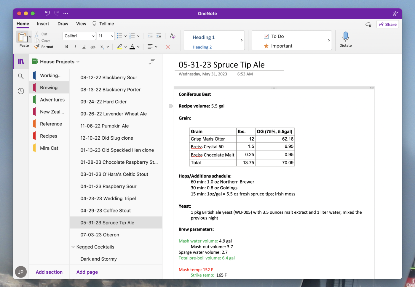 A screenshot of OneNote, our pick for the best traditional note-taking app for Mac