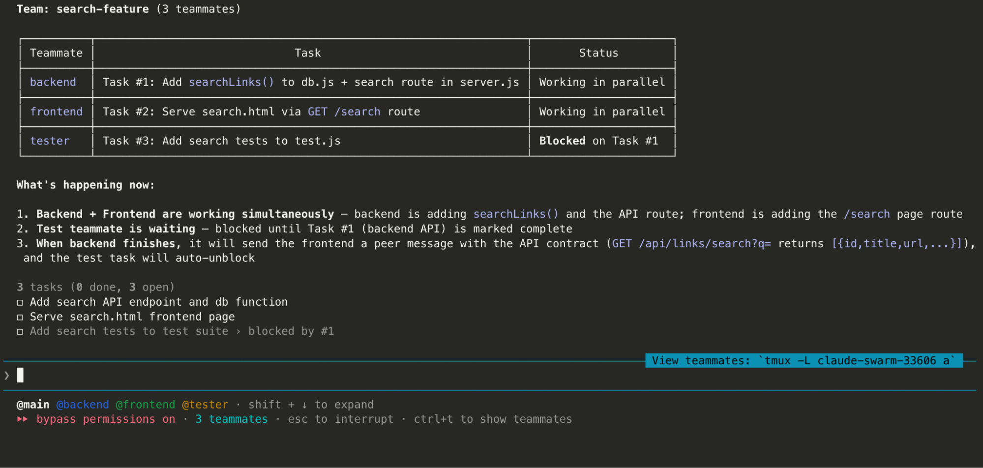 A demo of Claude's Agent Teams at work in the command-line interface