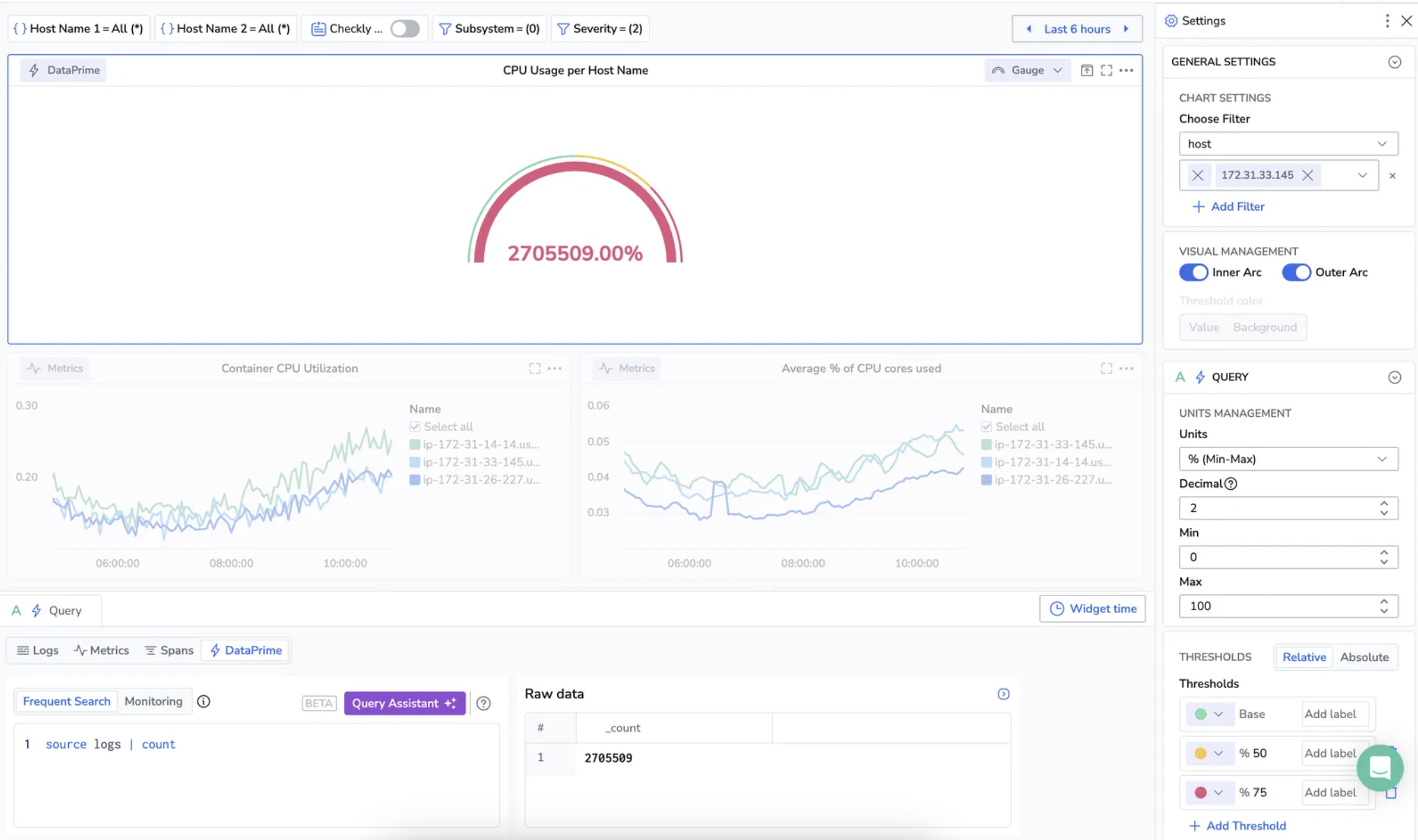 A screenshot of Coralogix, an AIOps platform.