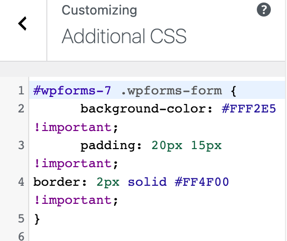 Copy paste CSS code snippet in WPForms