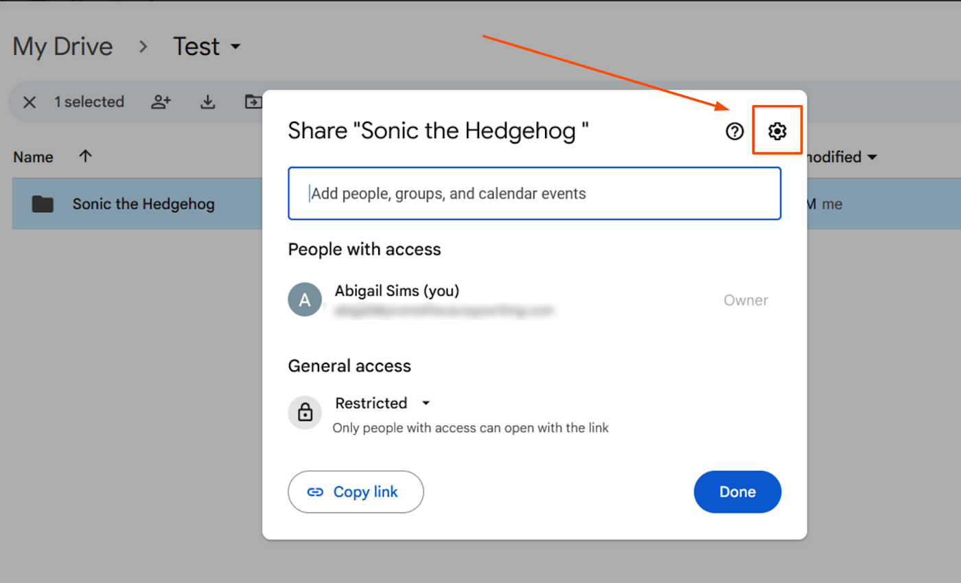 Screenshot of advanced sharing settings option