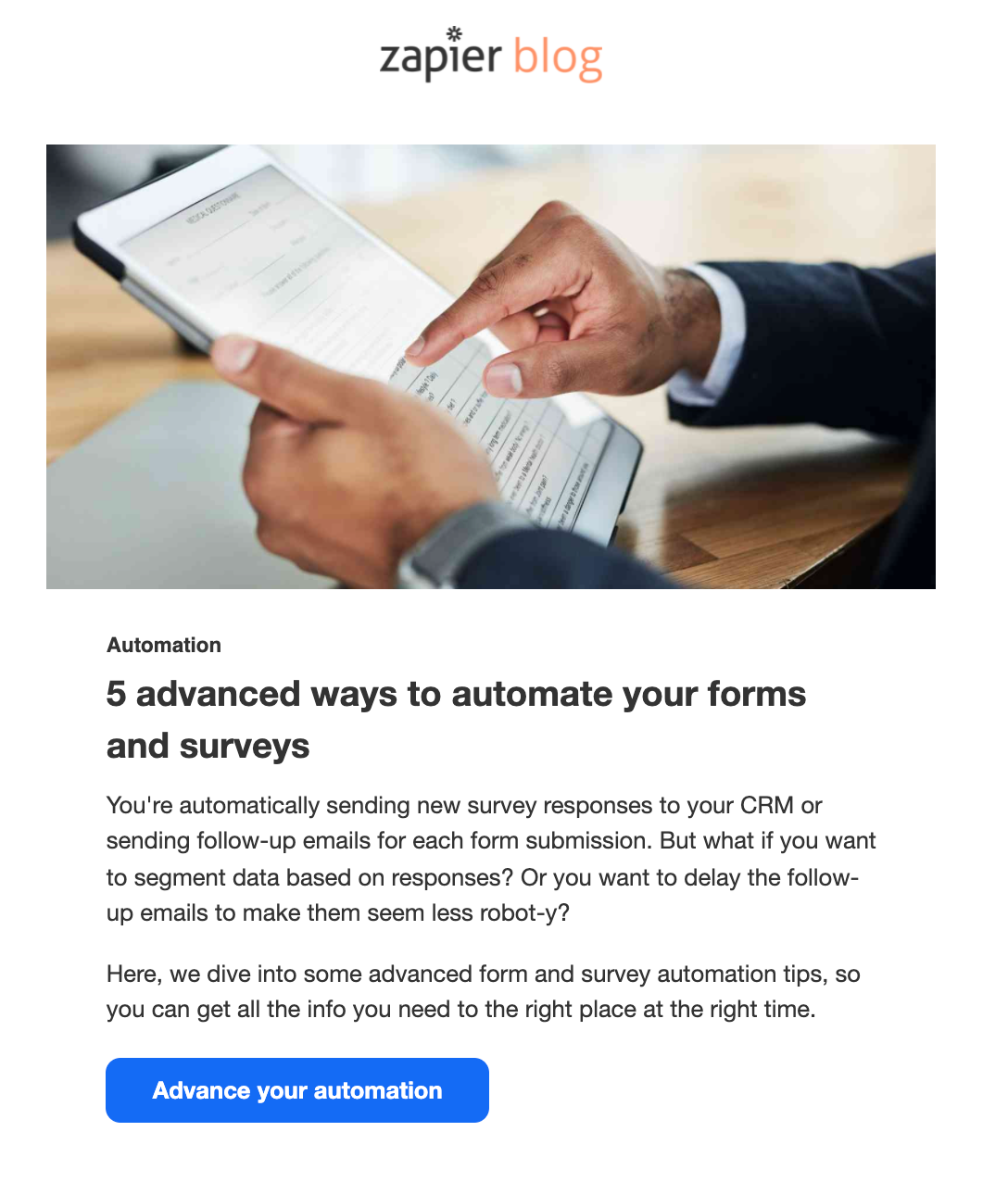 A nurture email from Zapier