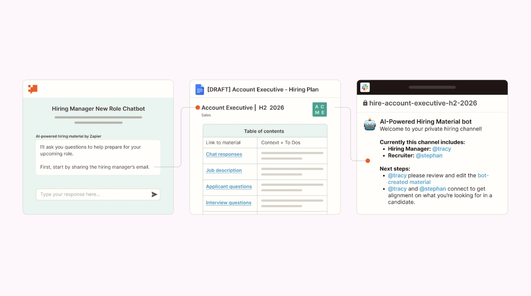 A screenshot of an HR workflow automation example from Zapier.