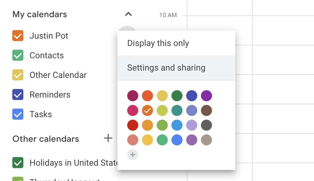 Settings and Sharing in Google Calendar