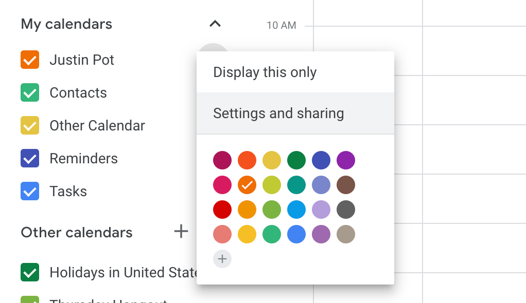 Settings and Sharing in Google Calendar