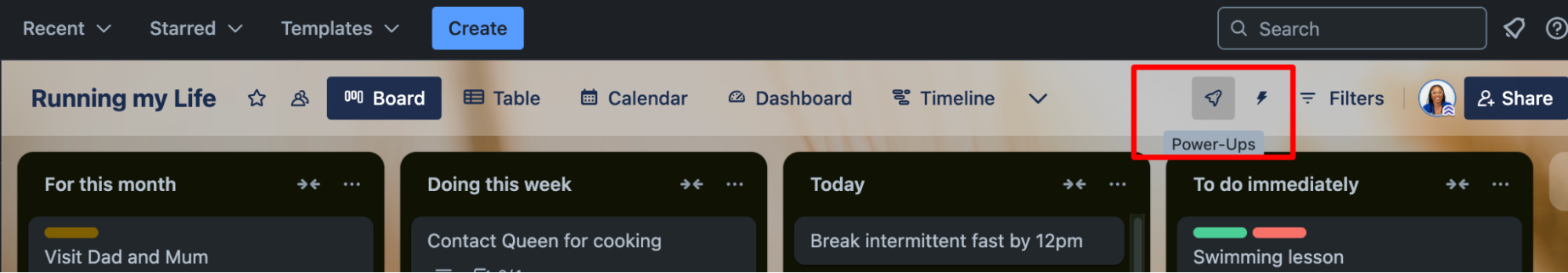 The Power-Ups button in Trello