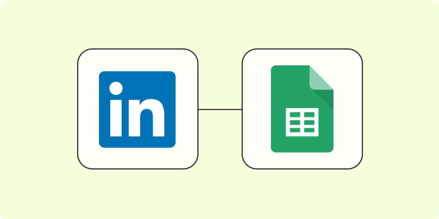 A hero image of the LinkedIn app logo connected to the Google Sheets app logo on a light yellow background.