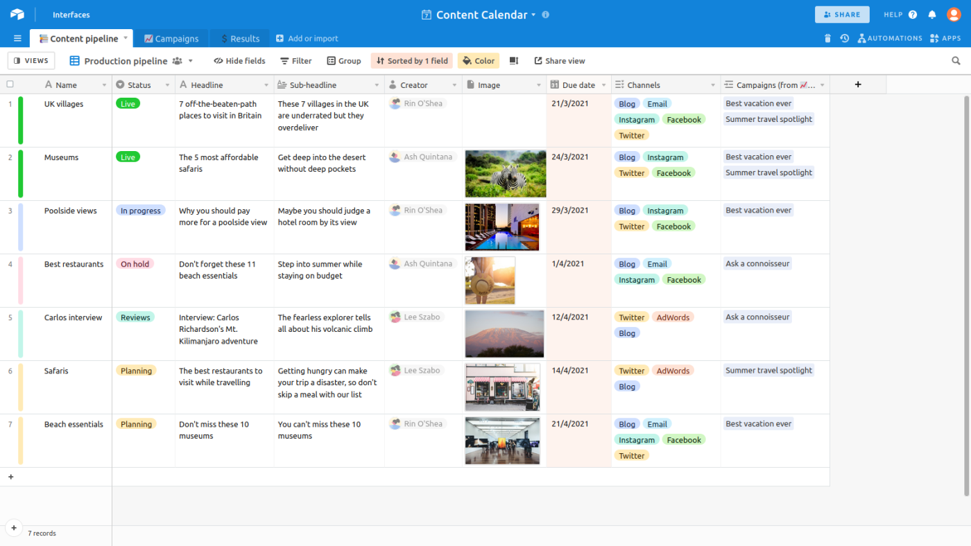 A screenshot of Airtable, our pick for the best database app builder for people who love spreadsheets
