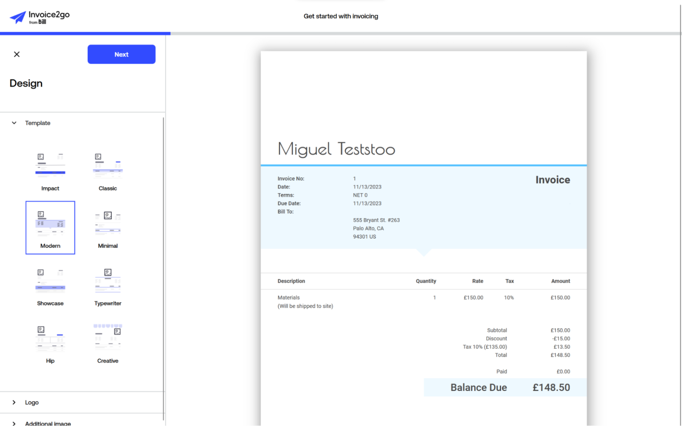 Invoice2go, our pick for the best invoicing software for sending invoices by mobile messaging apps