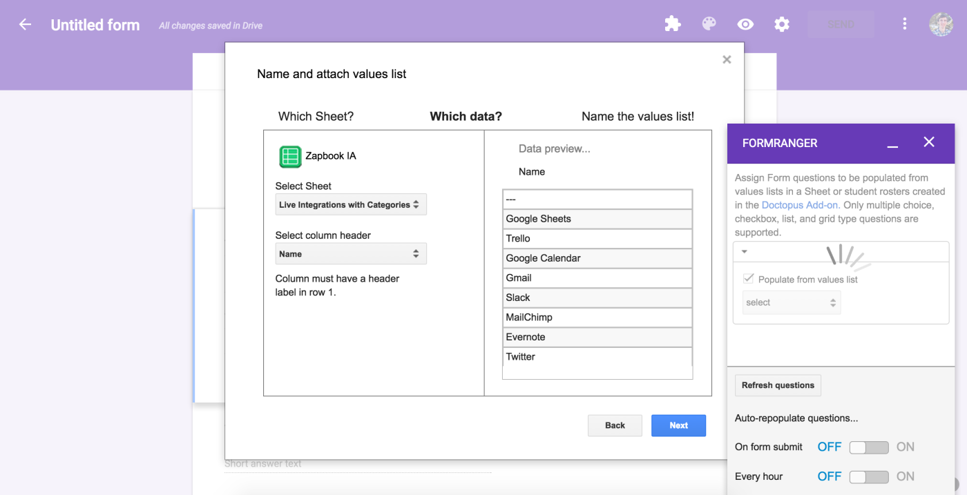 Google Forms add-on options