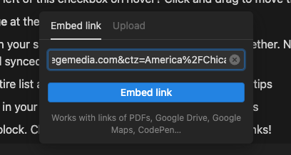 An image displays the embed link in Notion