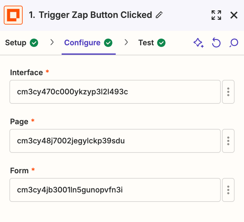 Screenshot of Zap trigger configure