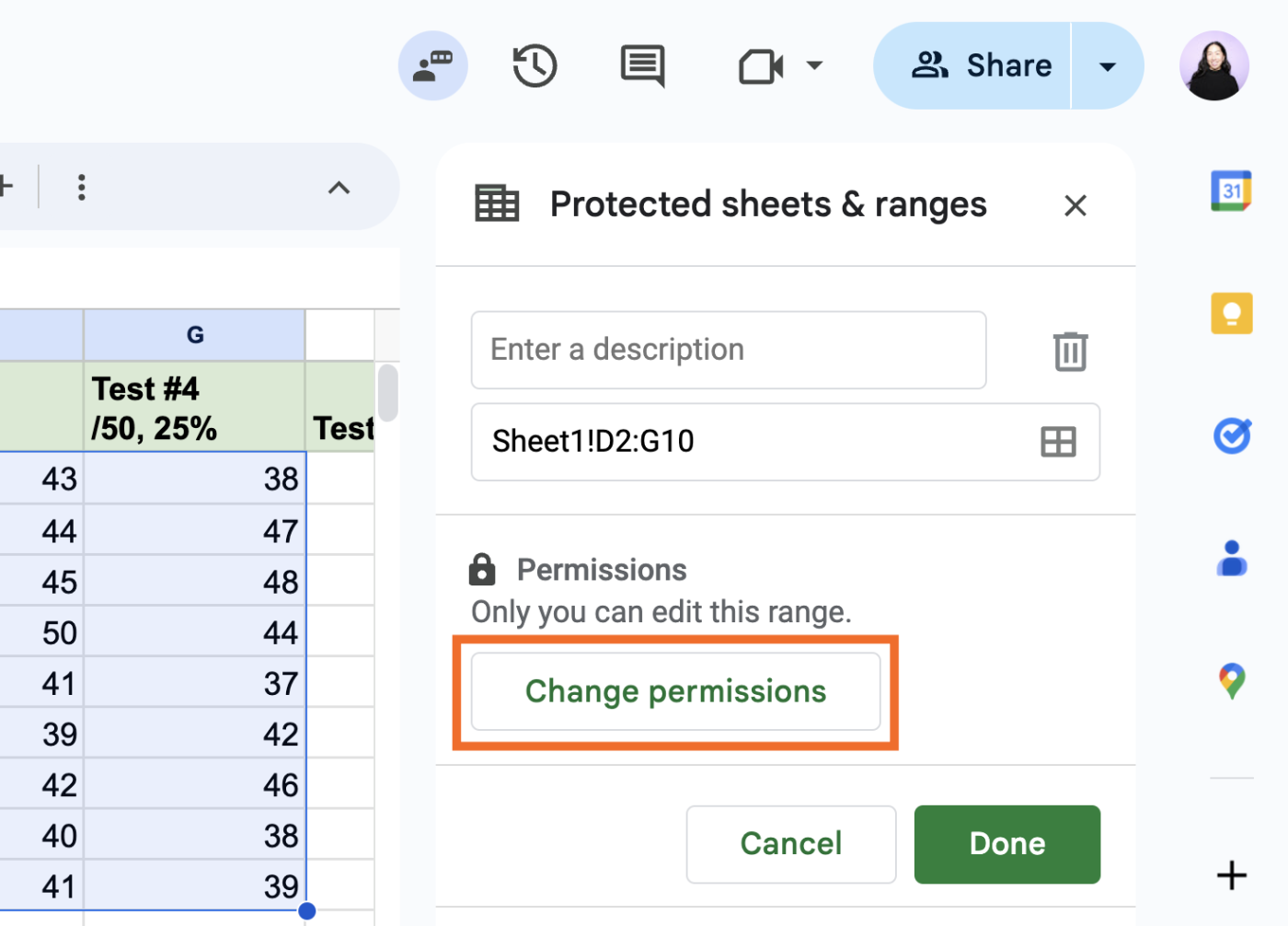 How to change editor permissions of locked cells in Google Sheets.