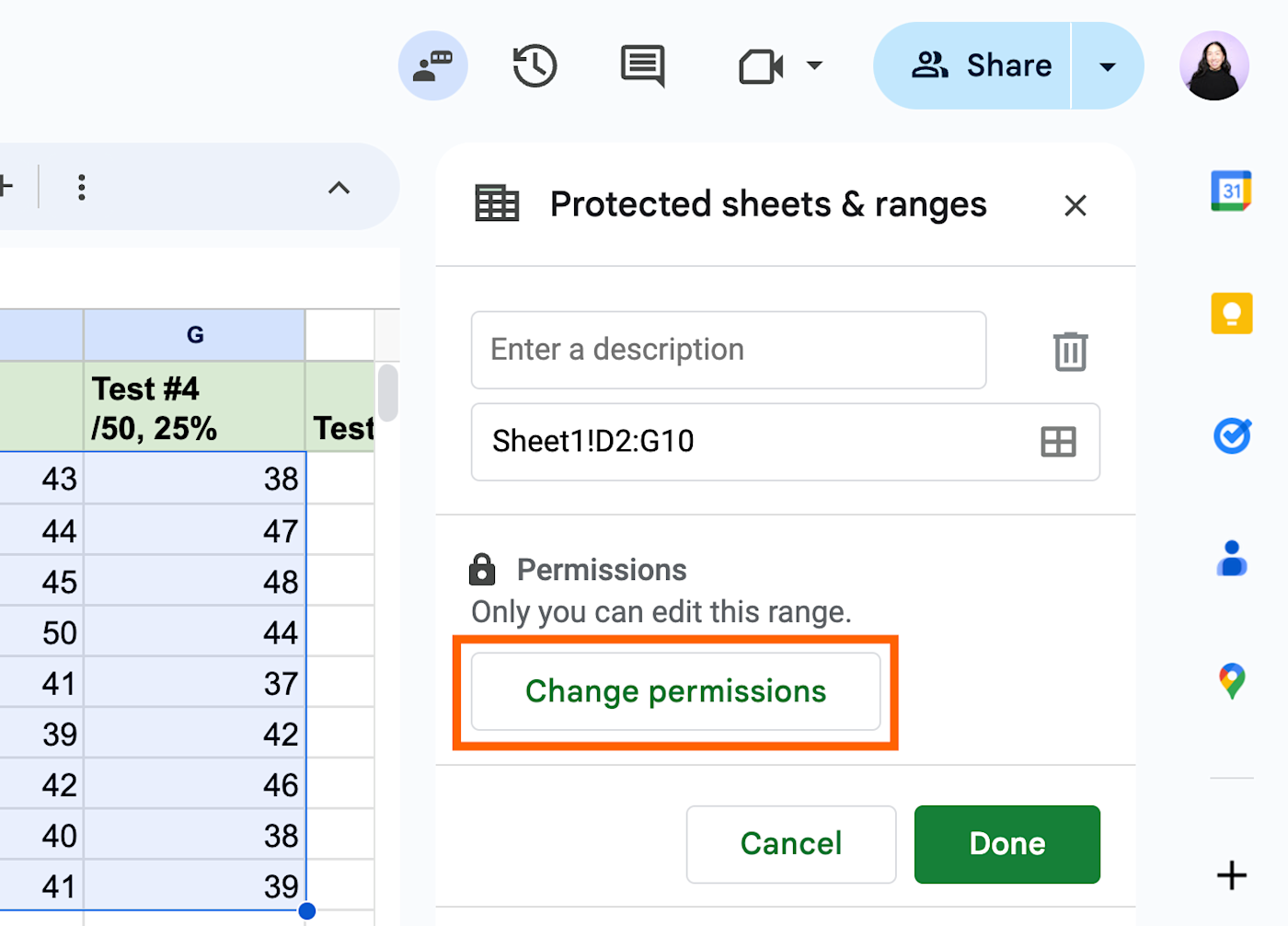 How to change editor permissions of locked cells in Google Sheets.