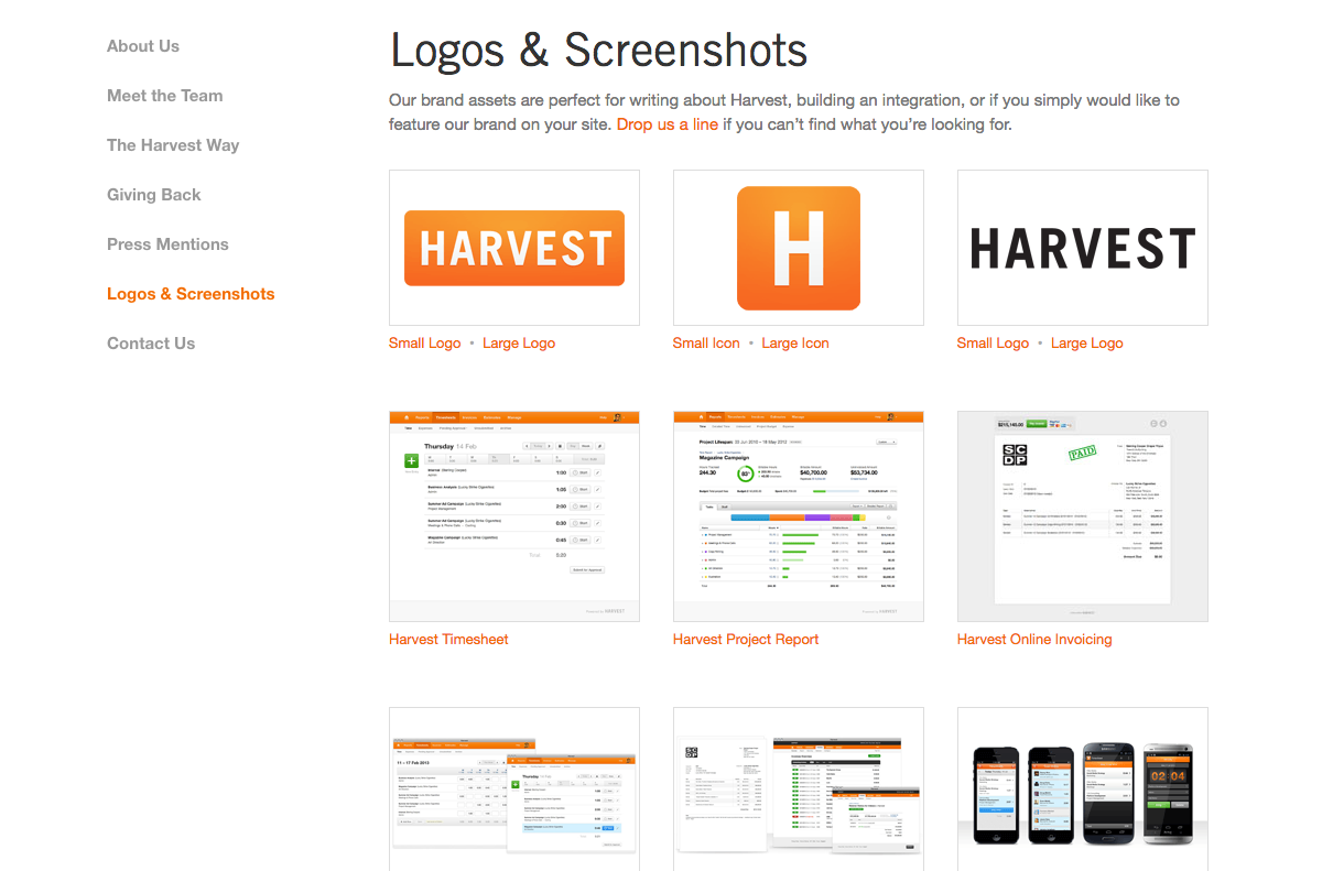 Harvest app screenshots