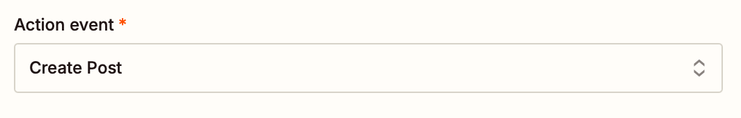A window with a field for Action event and "Create Post" selected