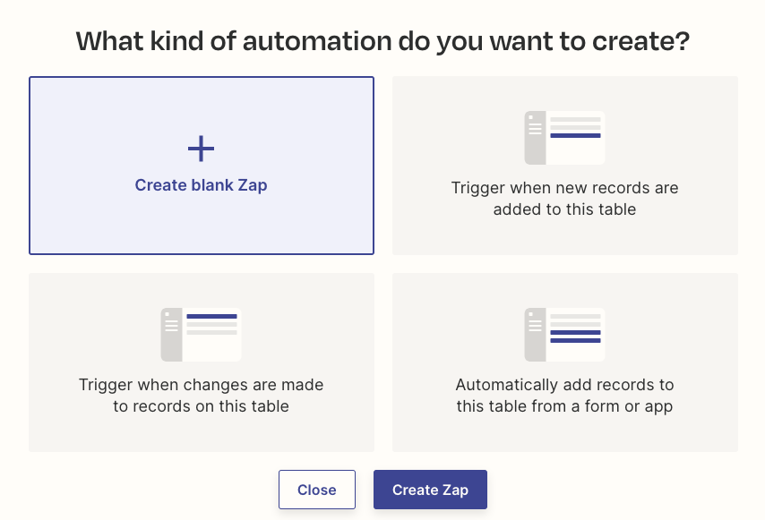 Select the type of Zap you want to create.