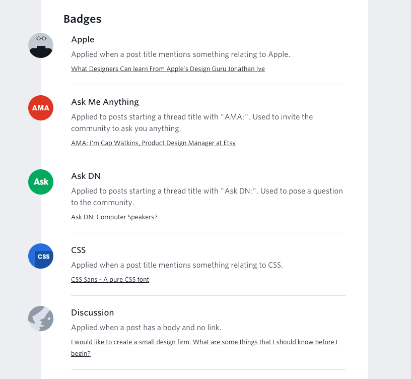 Designer News badges