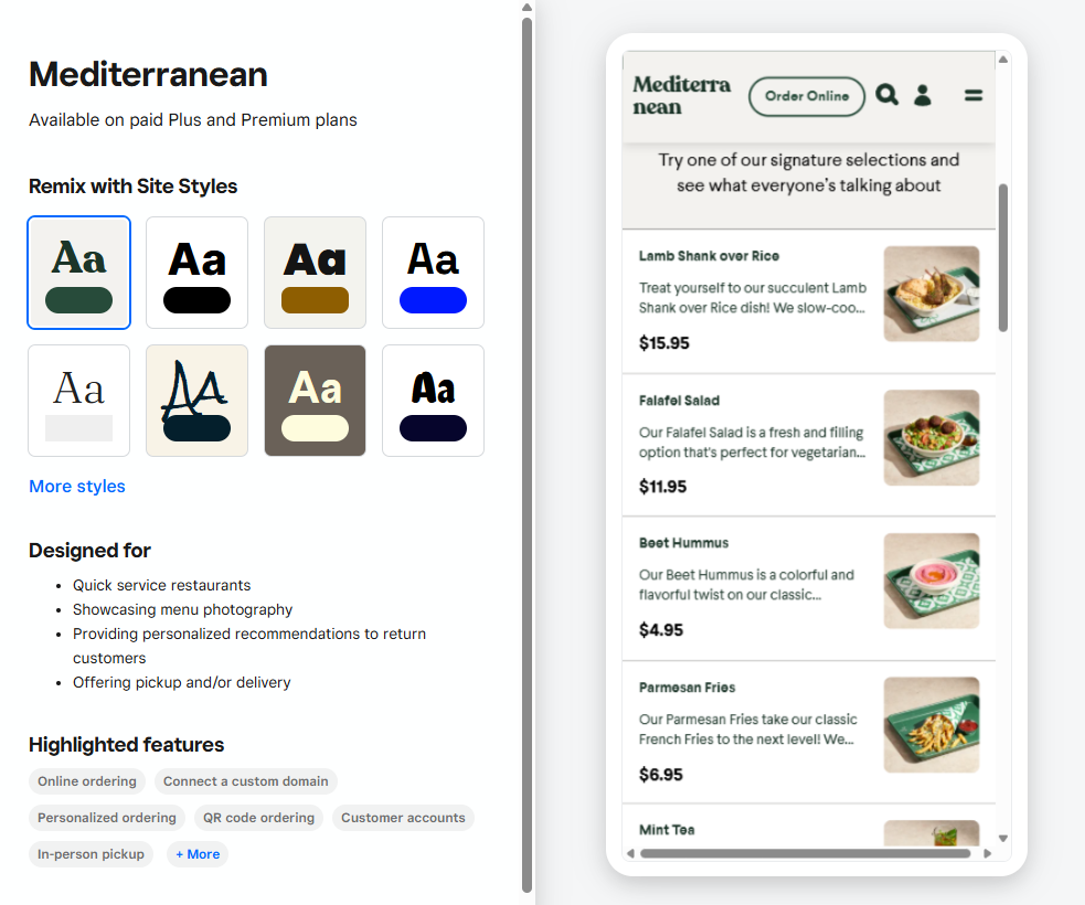 An example of a template on Square