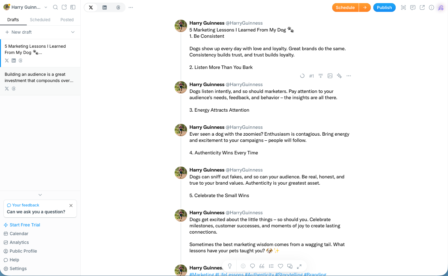 Typefully, our pick for the best social media management app for text-based platforms