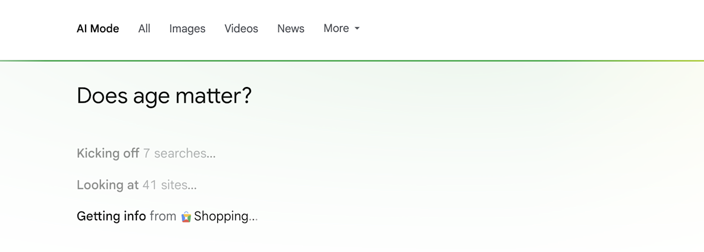 Google AI Mode processing a follow-up question