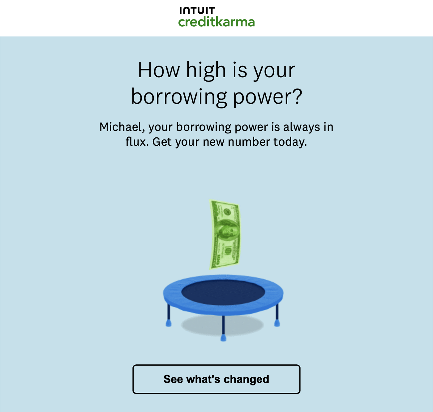 Screenshot of Intuit CreditKarma email advertisement with the heading How high is your borrowing power?