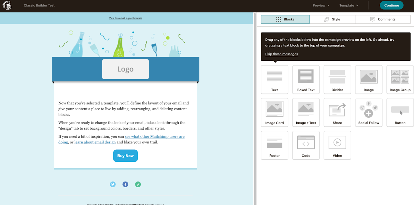 Mailchimp's classic email builder