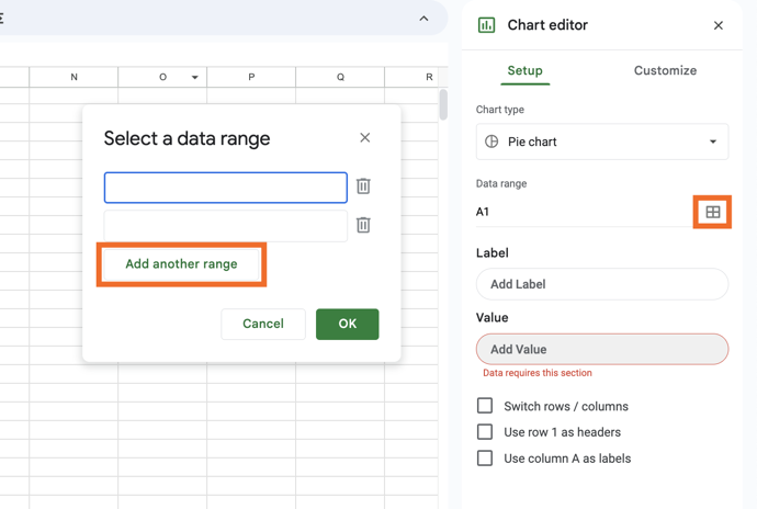 Screenshot of adding a data range