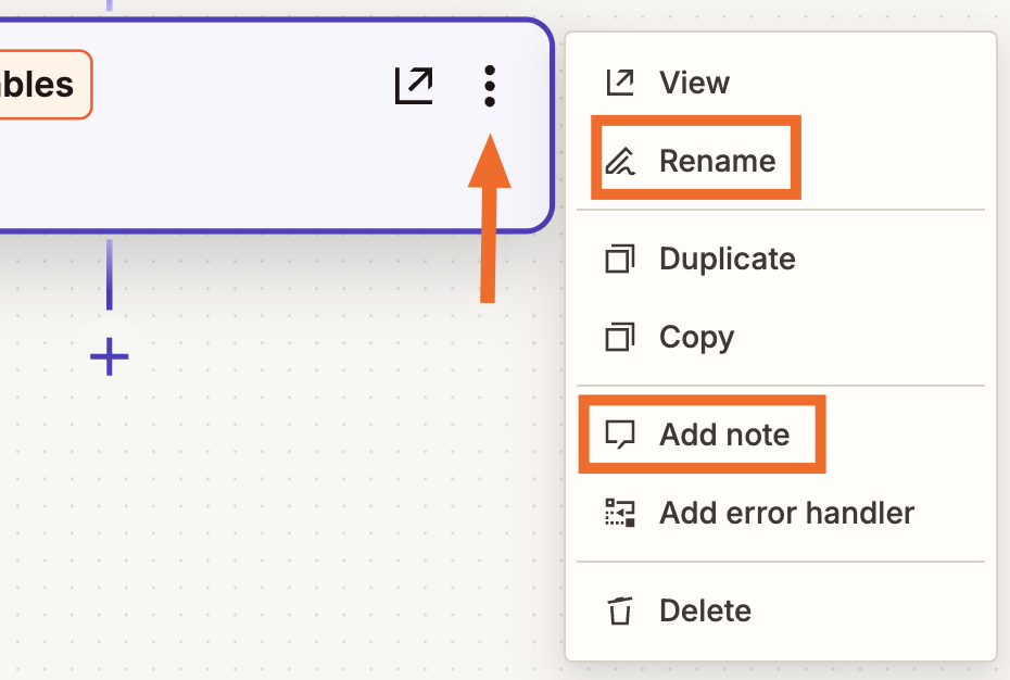 A close-up of a Zap step with the kebab menu highlighted