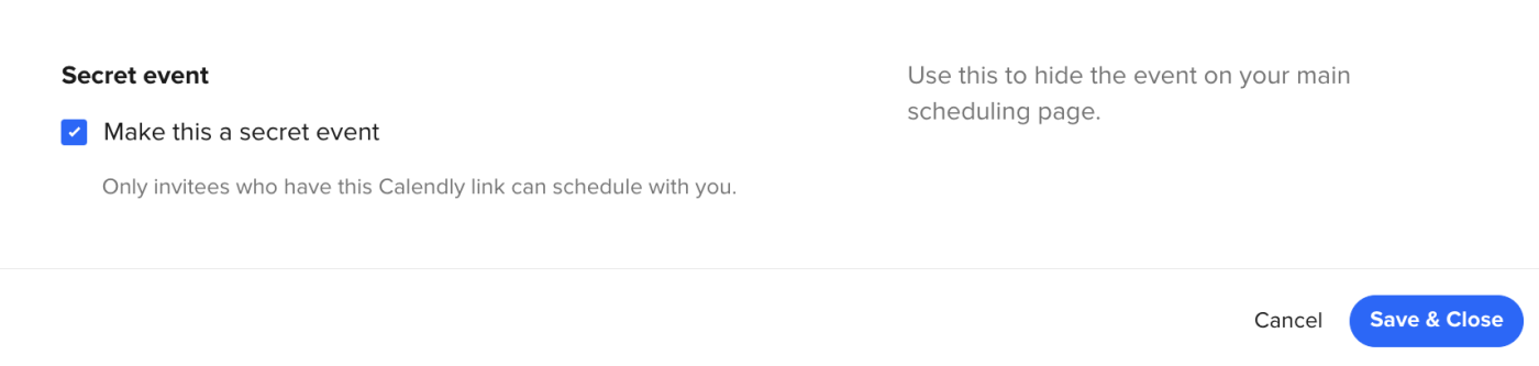 How to make a secret event type in Calendly.