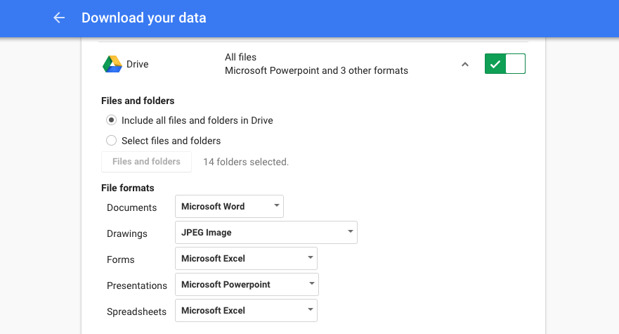 Google Docs Export Settings