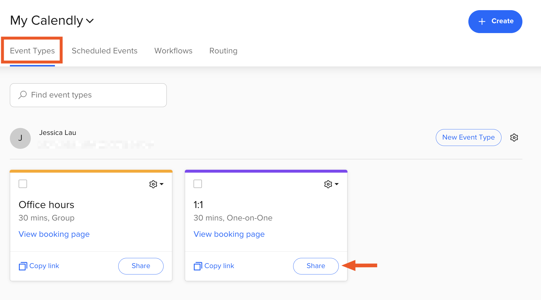 How to share a Calendly event.