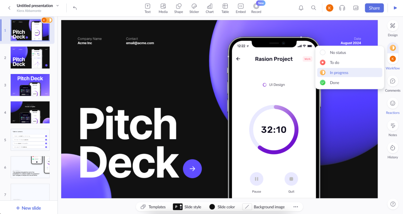 Pitch, our pick for the best presentation software for collaborating with your team