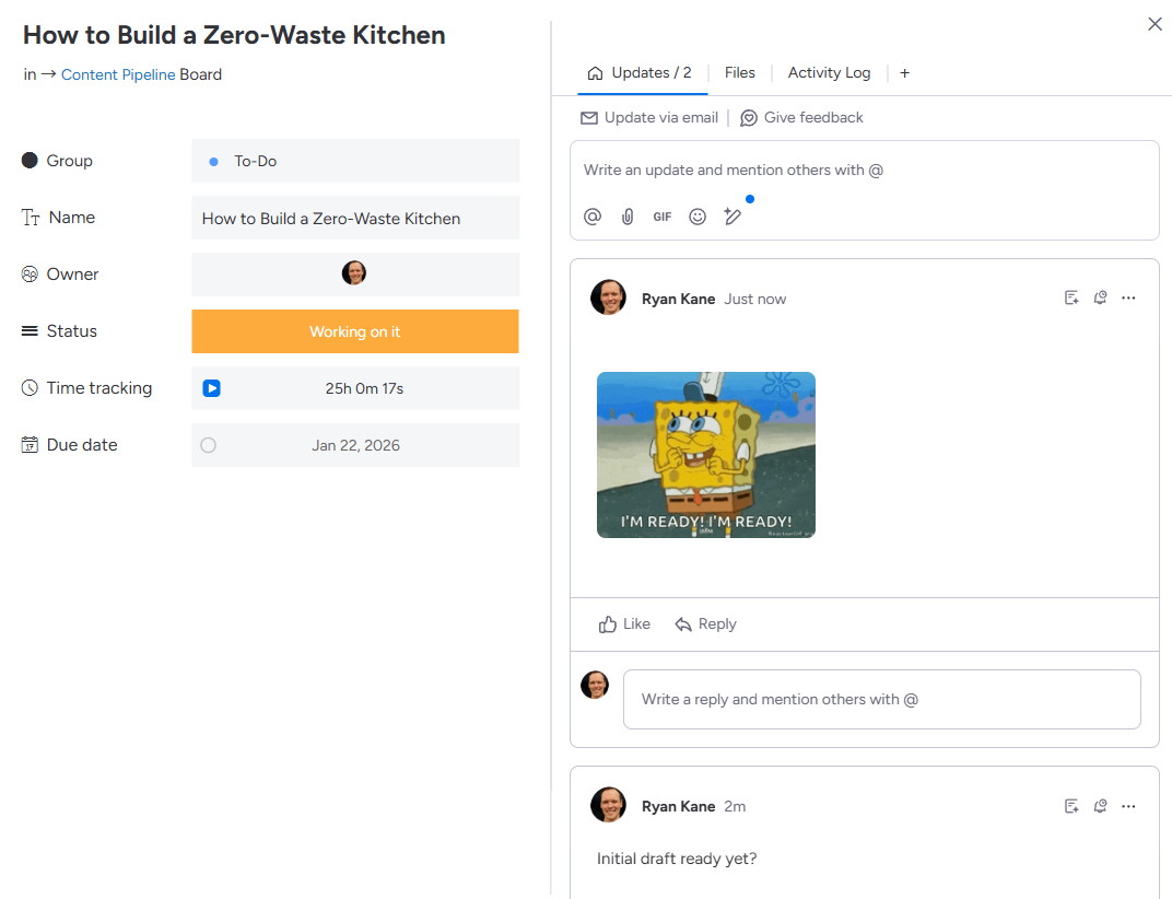 A GIF in a message on monday.com