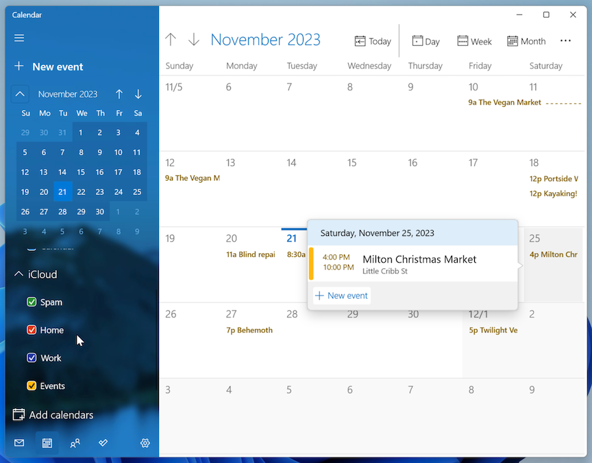 Windows Calendar, our pick for the best Windows productivity app for managing your calendar