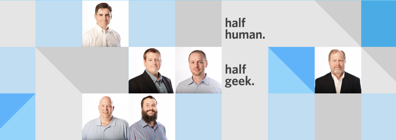 An image from Atiba's website that says half-human, half-geek