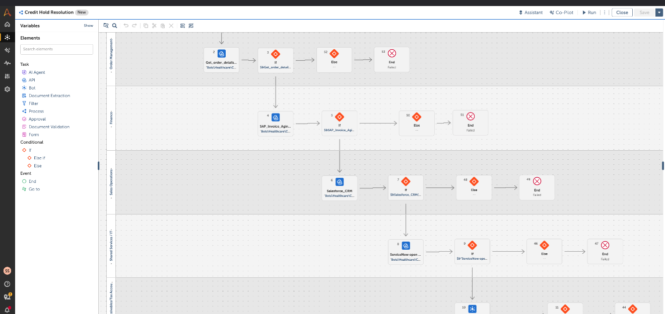 A screenshot of Automation Anywhere, a business automation software.