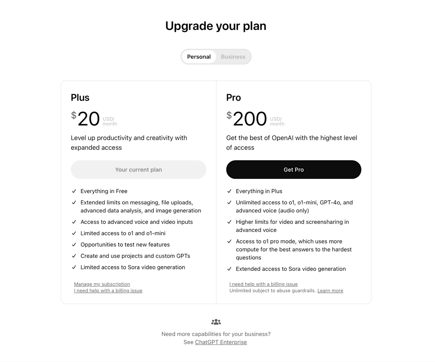 The ChatGPT Plus vs. Pro pricing plans