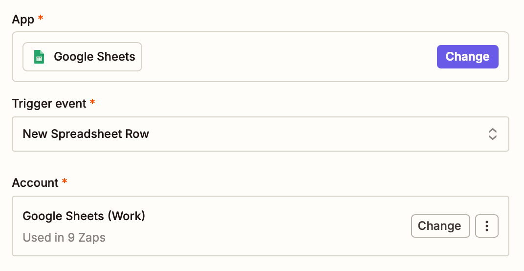 The Google Sheets app logo next to the text "New Spreadsheet Row in Google Sheets".